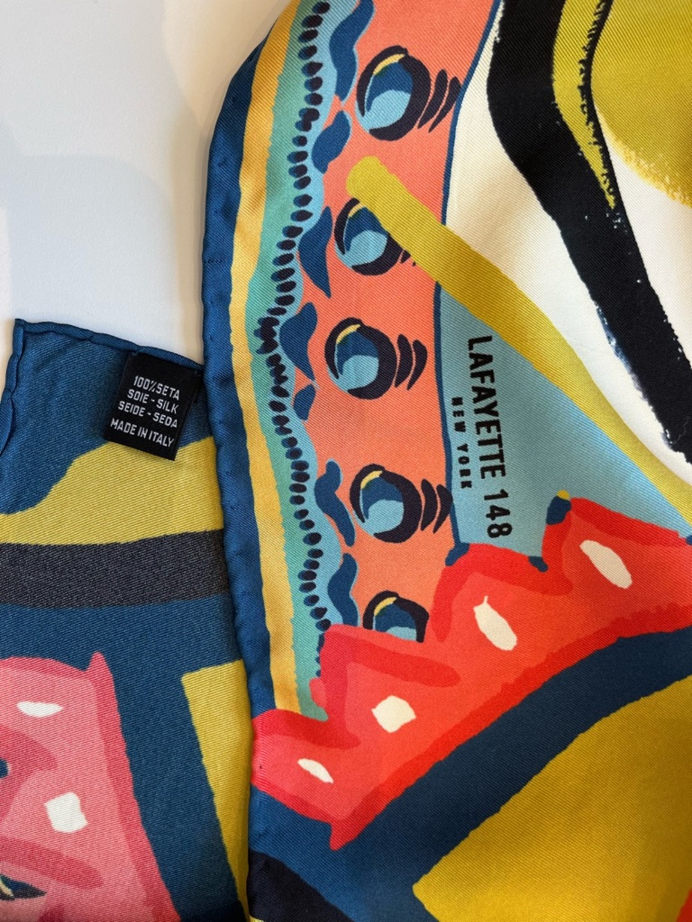 LAFAYETTE 148 NEW YORK multicolor abstract print scarf, 100% silk - Picture 2 of 3